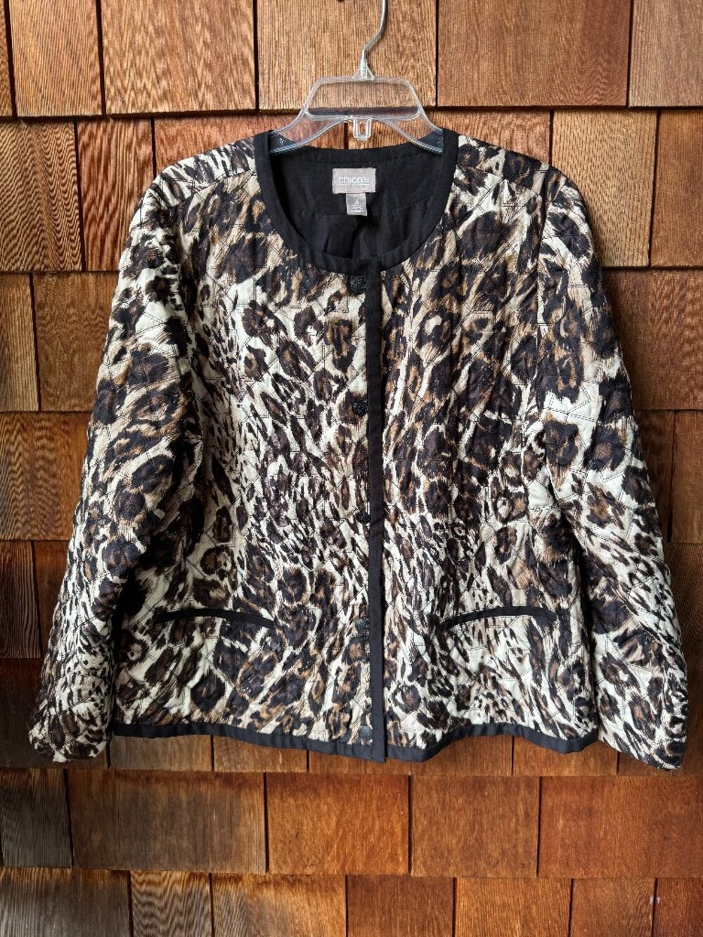 Chico’s Siberian Nights Animal Print Long Sleeve Quilted Jacket in Women’s 14-16